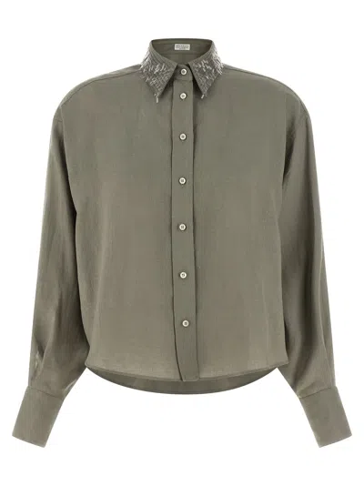 Brunello Cucinelli Bicolor Linen Women's Blouse