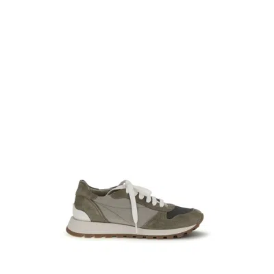 Brunello Cucinelli Bicolor Polyester Athletic Sneakers In Green