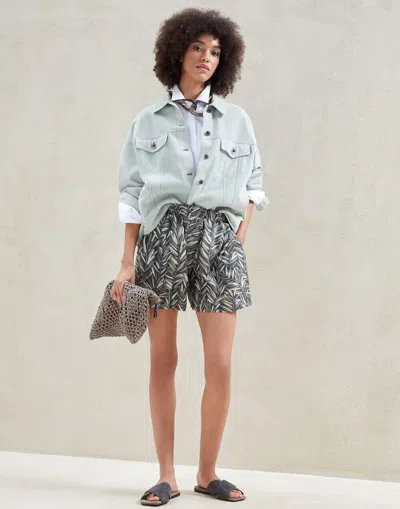 Brunello Cucinelli Bicolor Silk Short And Mini Women's Shorts In Gray