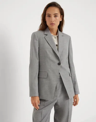 Brunello Cucinelli Bead-embellished Wool-blend Blazer In Gray