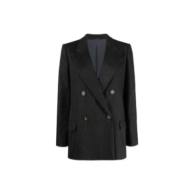 Brunello Cucinelli Bicolor Wool Women's Coat In Black