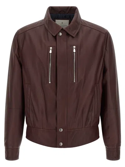 BRUNELLO CUCINELLI BIKER NAPPA TEXTURE PUFFER JACKETS BORDEAUX