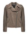 Brunello Cucinelli Biker Zipped Jacket In Gray