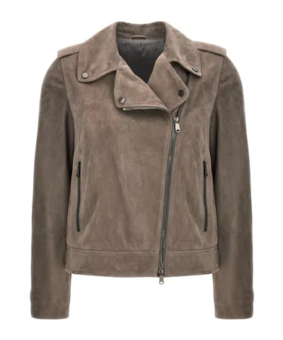 Brunello Cucinelli Biker Zipped Jacket In Gray