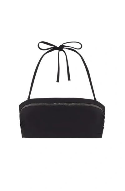 Brunello Cucinelli Bikini Bandeau Top With Monili In Black