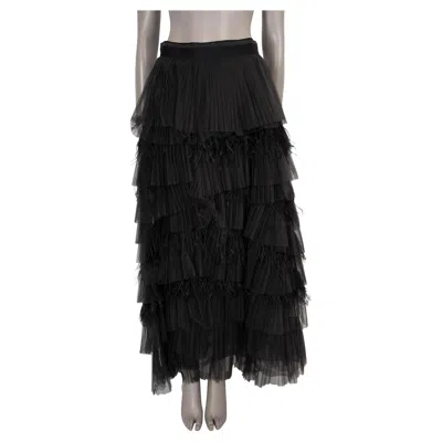 Pre-owned Brunello Cucinelli Black 2018 Feather Trim Tiered Tulle Maxi Skirt 40 S