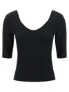 Brunello Cucinelli Ribbed Scoop Neck Short Sleeve Top In Black