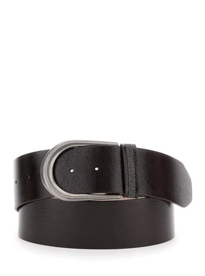 Brunello Cucinelli Black Belt Withbuckle Closure And Monil Detail In Leather Woman