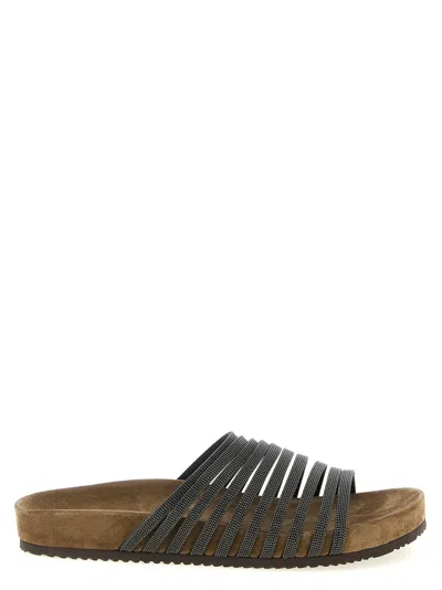 Brunello Cucinelli Black Brown Suede Sandals
