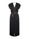 Brunello Cucinelli Women Black Cady Satin Belted Midi Dress