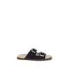 Brunello Cucinelli Black Calf Leather Bos Taurus Flat Sandals In Black