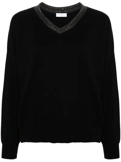 Brunello Cucinelli Black Cashmere V-necked Sweater