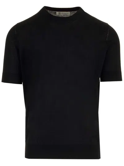 Brunello Cucinelli Black Cotton And Silk T-shirt