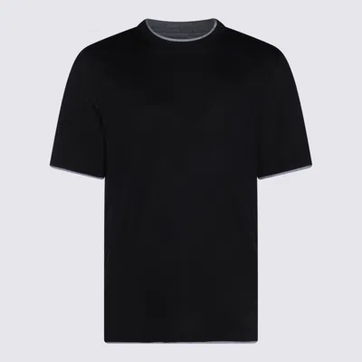 BRUNELLO CUCINELLI BLACK COTTON AND SILK T-SHIRT