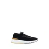 Brunello Cucinelli Cotton Knit And Semi-polished Calfskin Runner Sneakers In Black