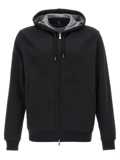 BRUNELLO CUCINELLI BLACK COTTON BLEND HOODIE