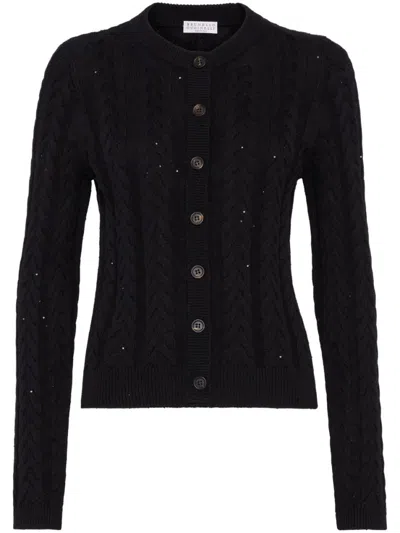 Brunello Cucinelli Black Cotton Dazzling Cardigan