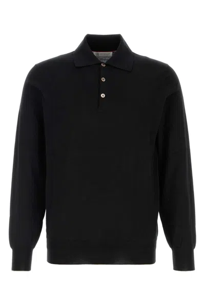Brunello Cucinelli Black Cotton Polo Shirt