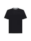 Brunello Cucinelli Double Layer Crewneck T-shirt Featuring Elegant Piping In Black