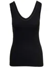 Brunello Cucinelli Black Cotton Tank Top With Monile Insert In Black