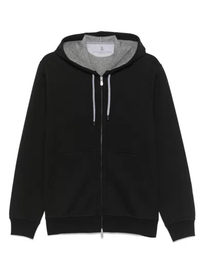 BRUNELLO CUCINELLI BLACK COTTON ZIPEPD HOODIE
