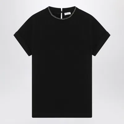 Brunello Cucinelli Black Crew-neck T-shirt With Pendant Women