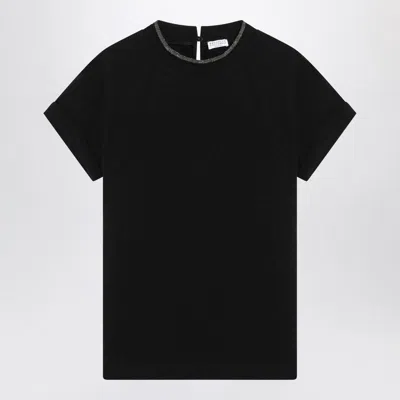 BRUNELLO CUCINELLI BRUNELLO CUCINELLI  BLACK CREW-NECK T-SHIRT WITH PENDANT