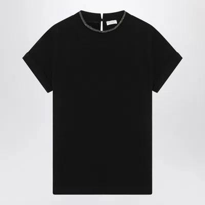 BRUNELLO CUCINELLI BRUNELLO CUCINELLI BLACK CREW-NECK T-SHIRT WITH PENDANT WOMEN
