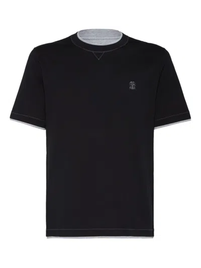 BRUNELLO CUCINELLI BLACK CREWNECK LOGO T-SHIRT