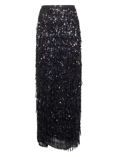 Brunello Cucinelli Black Crispy Silk Column Couture Skirt In Multi