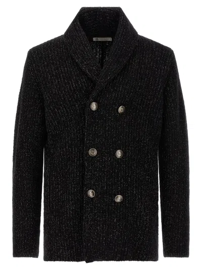 Brunello Cucinelli Double-breasted Cashmere And Silk Blend Cardigan In Black