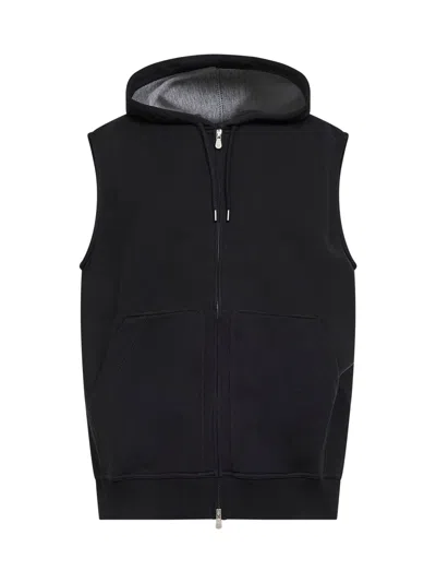 Brunello Cucinelli Black Double Fleece Hooded Vest