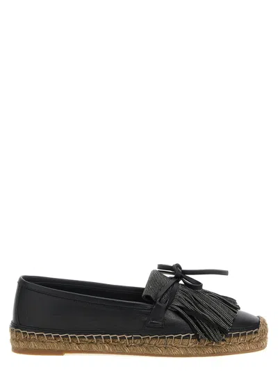 BRUNELLO CUCINELLI BLACK FRINGED ESPADRILLES