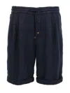 Brunello Cucinelli Black Garment-dyed Linen Bermuda Shorts In Blue