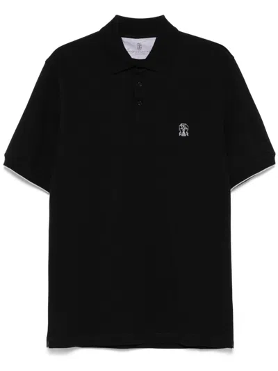 Brunello Cucinelli Black Graphic Print Cotton Polo
