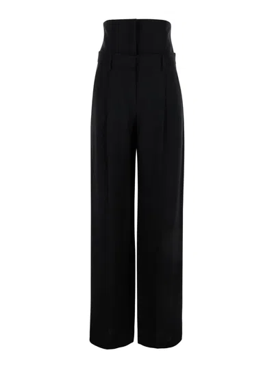 Brunello Cucinelli Black High Waisted Tailored Trousers In Linen Blend Woman