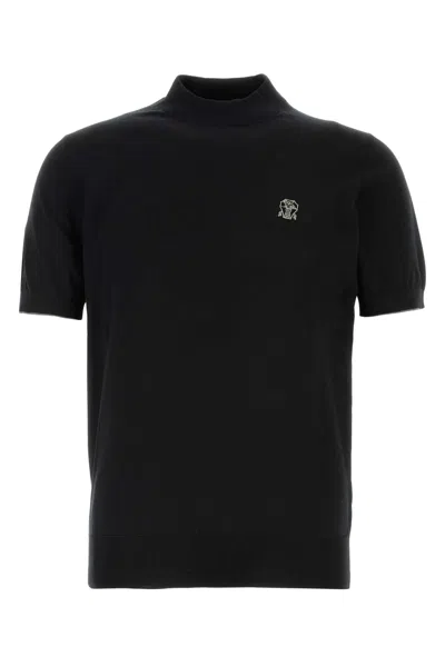 Brunello Cucinelli Black Knit T-shirt In Blue