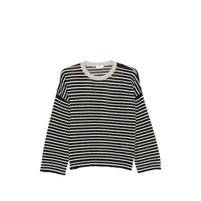 Brunello Cucinelli Striped Crew Neck Sweater In Black