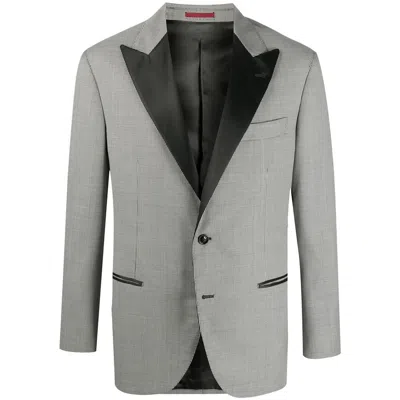 Brunello Cucinelli Black Lapel Grey Blazer In Gold