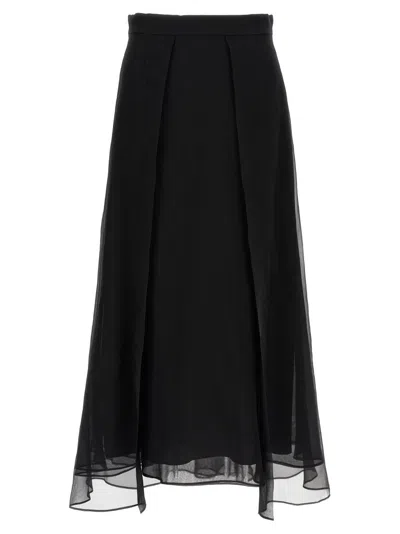 Brunello Cucinelli Black Layered Effect Midi Skirt