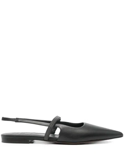 BRUNELLO CUCINELLI BLACK LEATHER BALLET FLATS