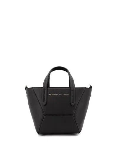 Brunello Cucinelli Black Leather Crossbody Bag In Nero