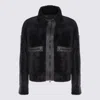 Brunello Cucinelli Grey Shearling Jacket With Two Front Welt Pockets With Zip In Black