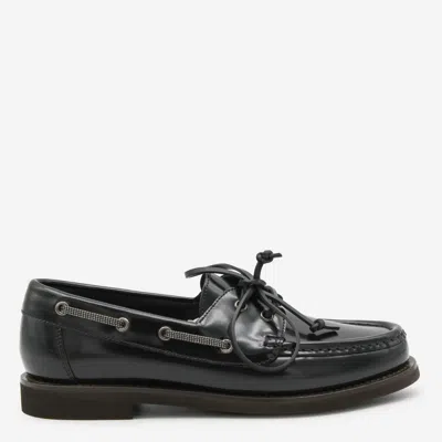BRUNELLO CUCINELLI BLACK LEATHER LOAFERS