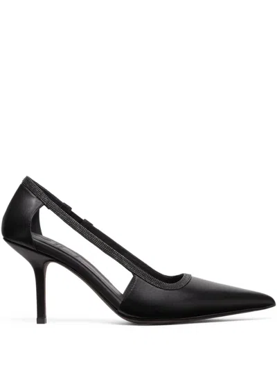 Brunello Cucinelli Monili-trim Cut-out Leather Pumps In Black