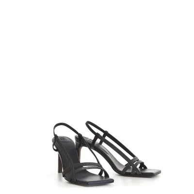 Brunello Cucinelli Black Leather Stiletto Heel Women's Sandals