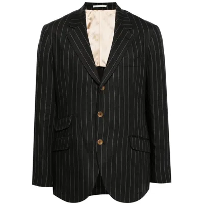 Brunello Cucinelli Black Linen Pinstripe Blazer