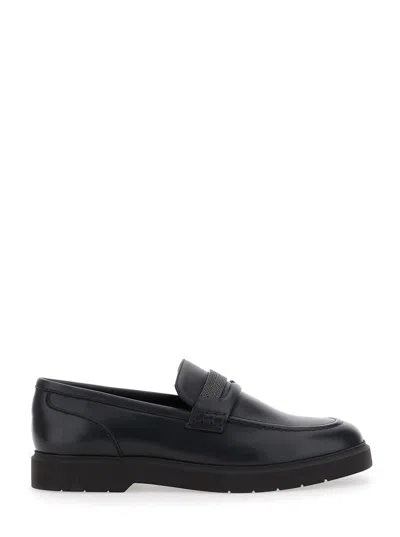 BRUNELLO CUCINELLI BLACK LOAFERS WITH MONIL DETAIL ON THE FRONT IN SMOOTH LEATHER WOMAN