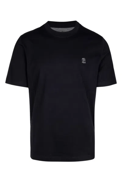 BRUNELLO CUCINELLI BLACK LOGO COTTON T-SHIRT