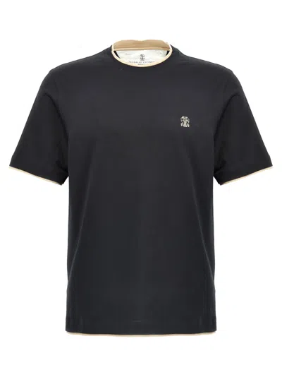Brunello Cucinelli Black Logo Layered T-shirt
